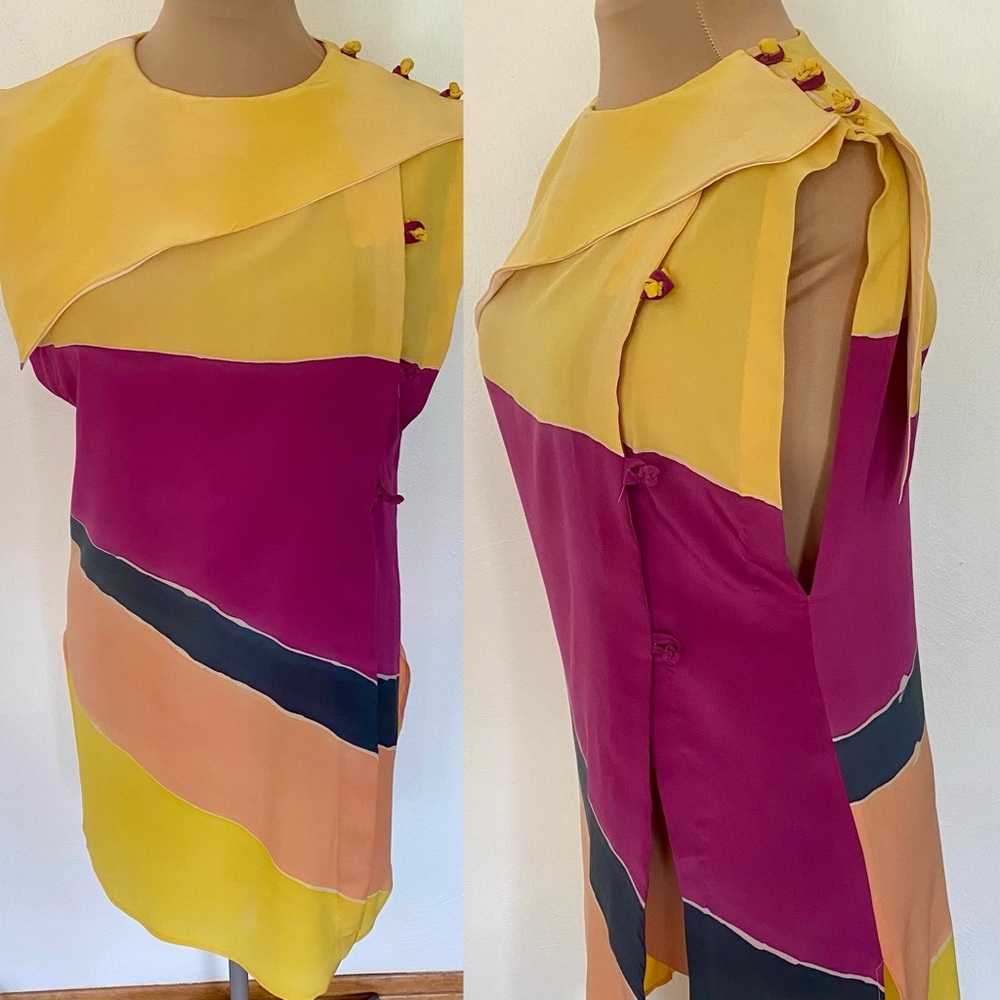 Vintage 90s Silk Tunic Top *Medium* Sleeveless Asymmetric Side Split Blouse
